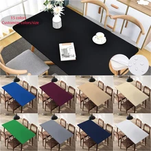 Solid Color Fitted Rectangle Tablecloth Washable Black Waterproof Polyester Table Cover Elastic Edge Kitchen Dining Picnic Party