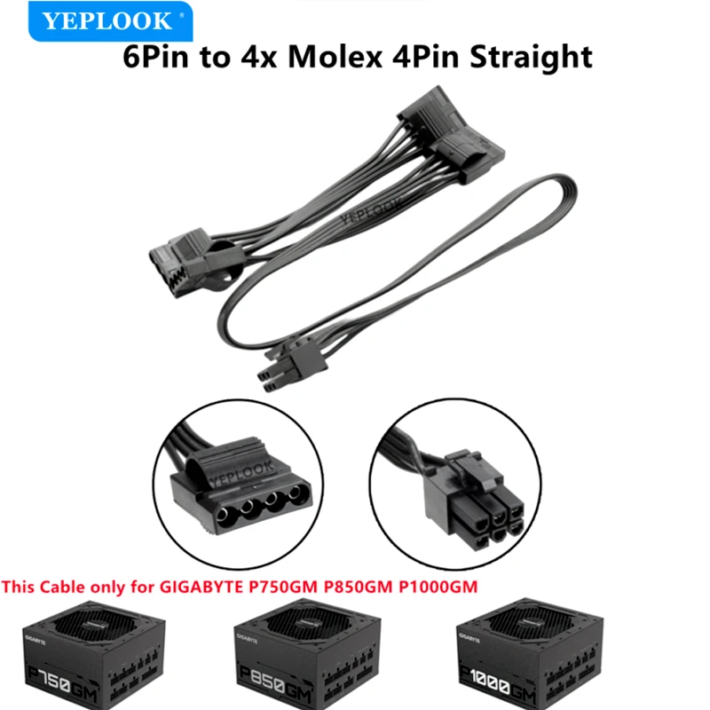 6Pin to 4x Molex IDE 4Pin HDD SSD Fan Power Supply Cable For GIGABYTE P750GM 750W P850GM 850W P1000GM 1000W Gold Fully Modular
6Pin to 4x Molex IDE 4Pin HDD SSD Fan Power Supply Cable For GIGABYTE P750GM 750W P850GM 850W P1000GM 1000W Gold Fully Modular