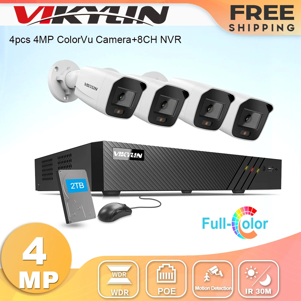 Vikylin CCTV Camera System 4PCS Security Camera Kits 8 Channel 8 POE NVR 4MP Full Color Night Vision Camera with POE
Vikylin CCTV Camera System 4PCS Security Camera Kits 8 Channel 8 POE NVR 4MP Full Color Night Vision Camera with POE