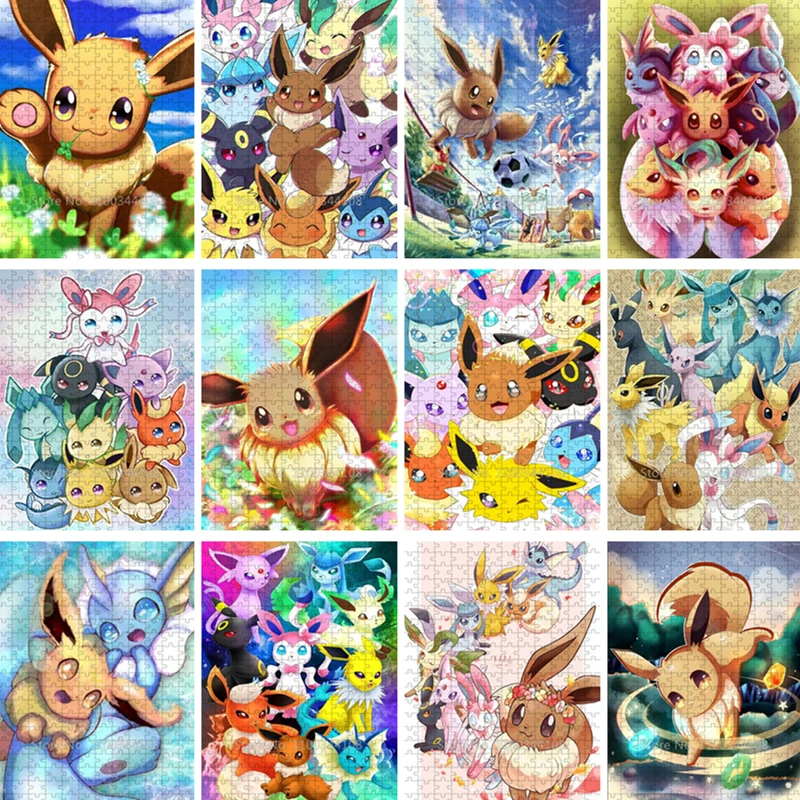 

300/500/1000 Pieces Jigsaw Puzzle Pokemon Eevee Puzzles Cartoon Japanese Anime Picture Educational Handmade Toys for Children