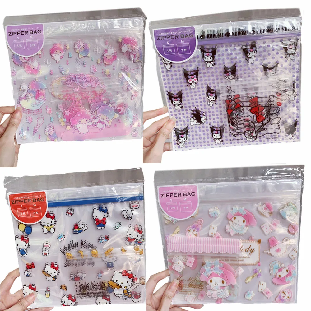 

Sanrios My Melody Kuromi PomPom Purins Hellokittys Storage Bag Sealed Pouch Anime Kawaii Food Fruit 6 Set Sundries Ziplock Bags