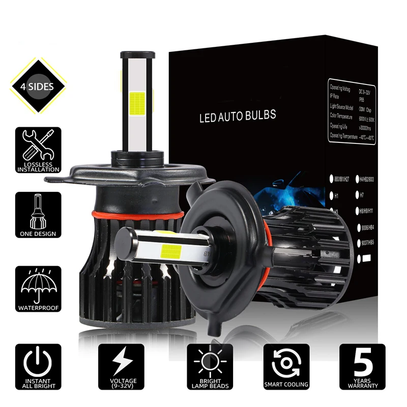 4 Side Car H4 LED Headlight COB Chips Bulb 50W 8000LM 9005/HB3 Fog Light Auto Led Headlight Car Lights 12V 6500K White
4 Side Car H4 LED Headlight COB Chips Bulb 50W 8000LM 9005/HB3 Fog Light Auto Led Headlight Car Lights 12V 6500K White