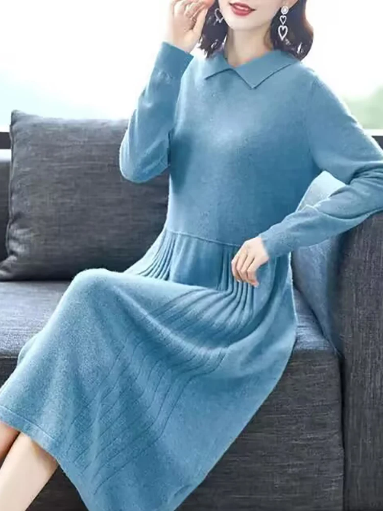 Vangull Spring Vintage Solid Knitted Women Sweater Dresses Long Sleeve Turn-down Collar Elegant Soft Female A-Line Dress
Vangull Spring Vintage Solid Knitted Women Sweater Dresses Long Sleeve Turn-down Collar Elegant Soft Female A-Line Dress