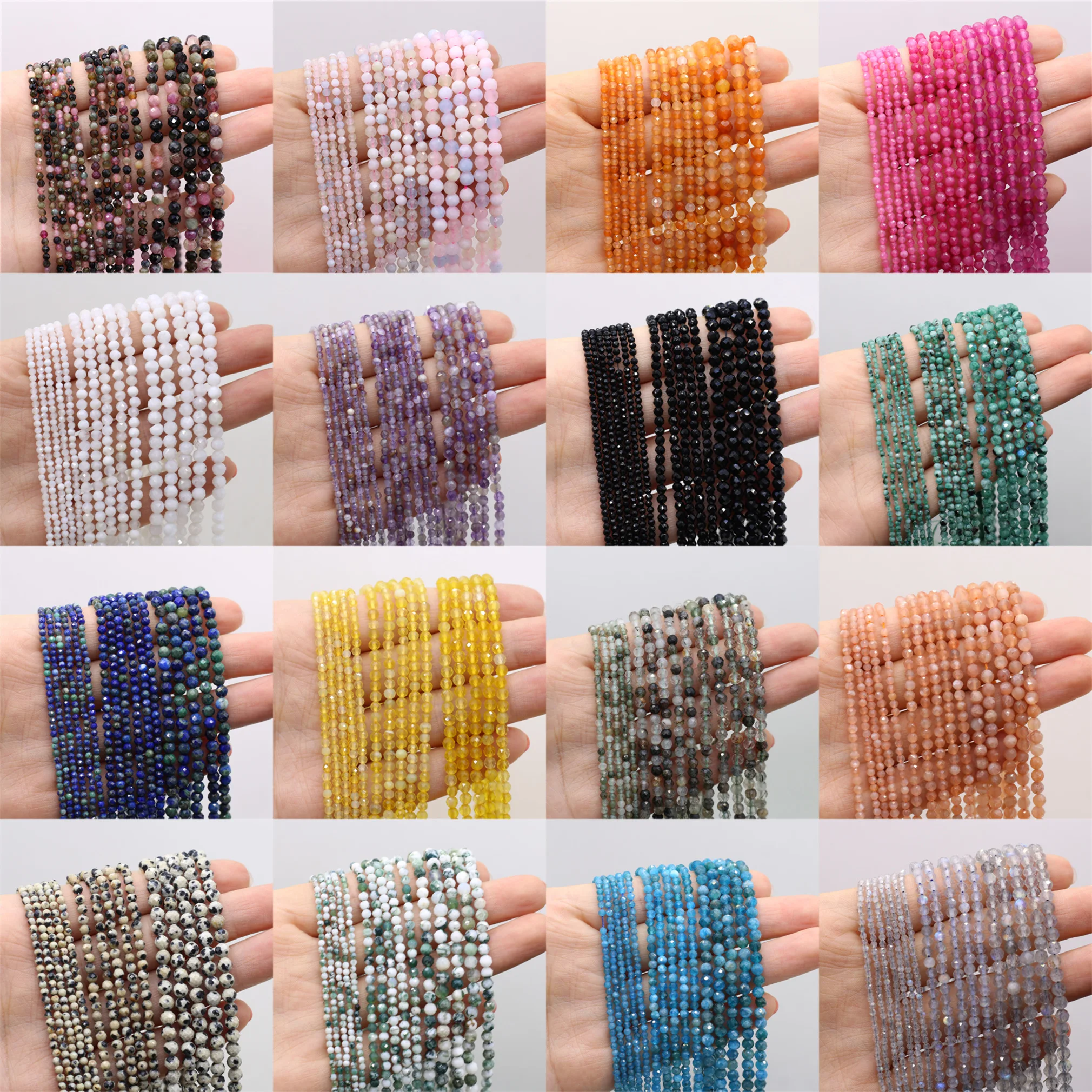 

2/3/4mm Natural Stone Faceted Beads Charms Crystals Small Round Loose Spacer Beads For Jewelry Making DIY Bracelets Necklaces