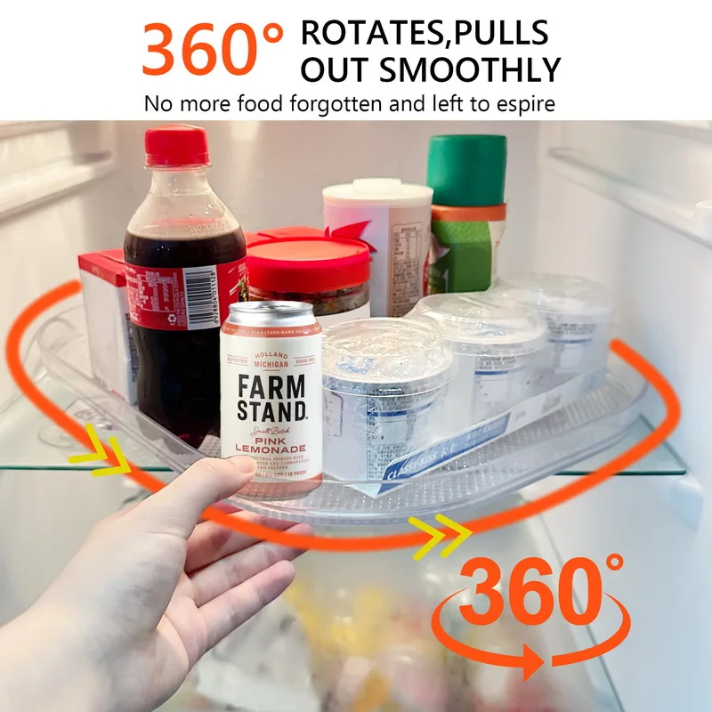 

360 Rotatable Rectangle Storage Rack Turntable Organizer For Refrigerator Lazy Susan Clear New Rack For Kitchen Cabinet