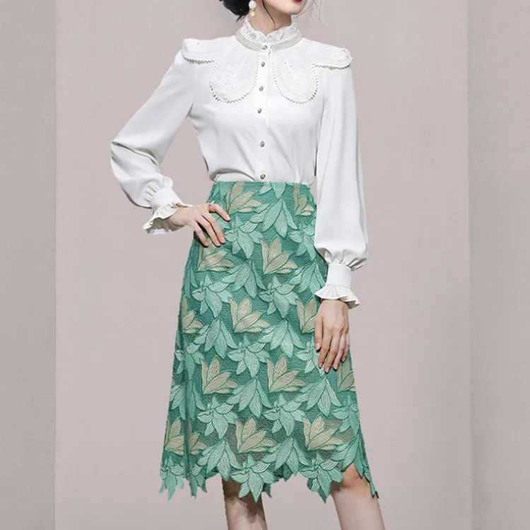 High quality Temperament Fashion Lace Suit Women Beading Stand Collar Chiffon Blouse+Green Lace Bodycon Pencil Skirt 2 Piece Set
High quality Temperament Fashion Lace Suit Women Beading Stand Collar Chiffon Blouse+Green Lace Bodycon Pencil Skirt 2 Piece Set