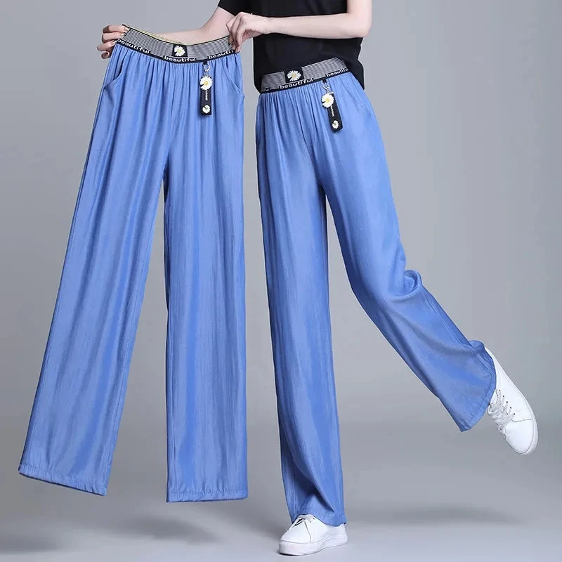 High Waist Long Pants Women Letter Wide Leg Ice Silk Tencel Ladies Trouser Plus Size Solid Summer Thin Pant For Female 2022
High Waist Long Pants Women Letter Wide Leg Ice Silk Tencel Ladies Trouser Plus Size Solid Summer Thin Pant For Female 2022