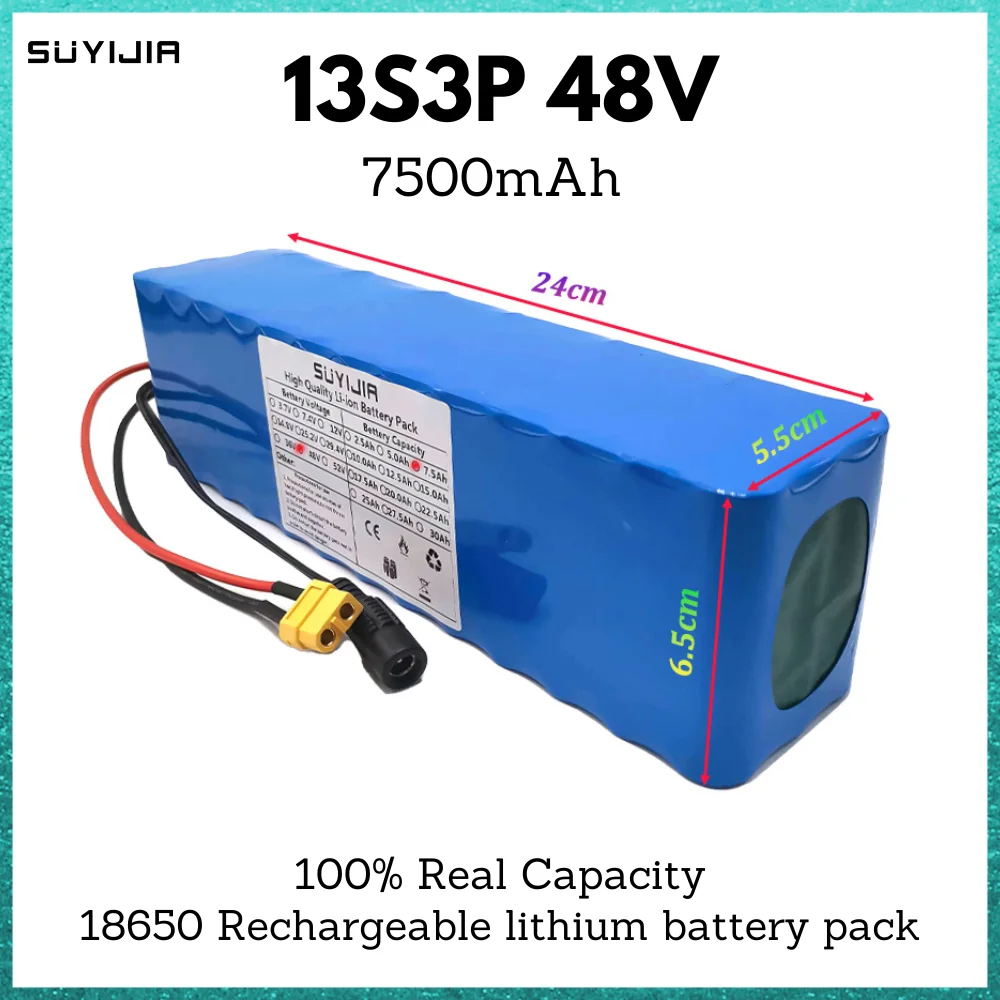 13S3P 18650 Rechargeable Lithium Battery Pack 7500mAh 48V Built-in BMS for Electric Bicycles Scooters with 54.6V Charger
13S3P 18650 Rechargeable Lithium Battery Pack 7500mAh 48V Built-in BMS for Electric Bicycles Scooters with 54.6V Charger