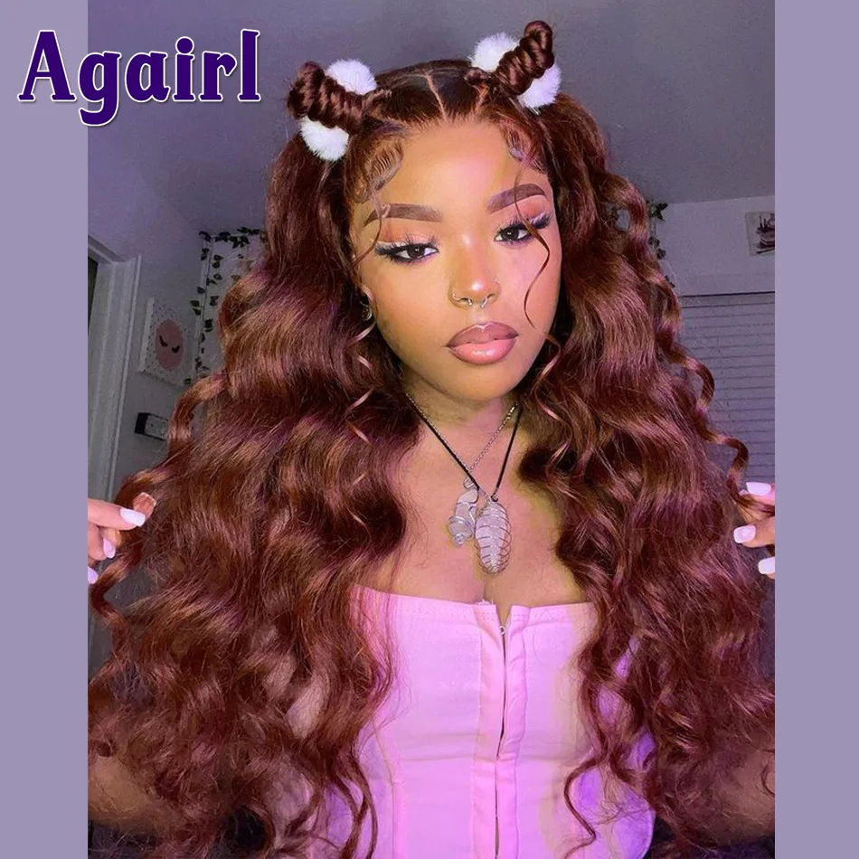 

Dark Reddish Brown Loose Curly Lace Front Wigs Body Wave Human Hair Wigs 13X4 13X6 Lace Frontal Wigs Auburn Red 5X5 Closure Wigs