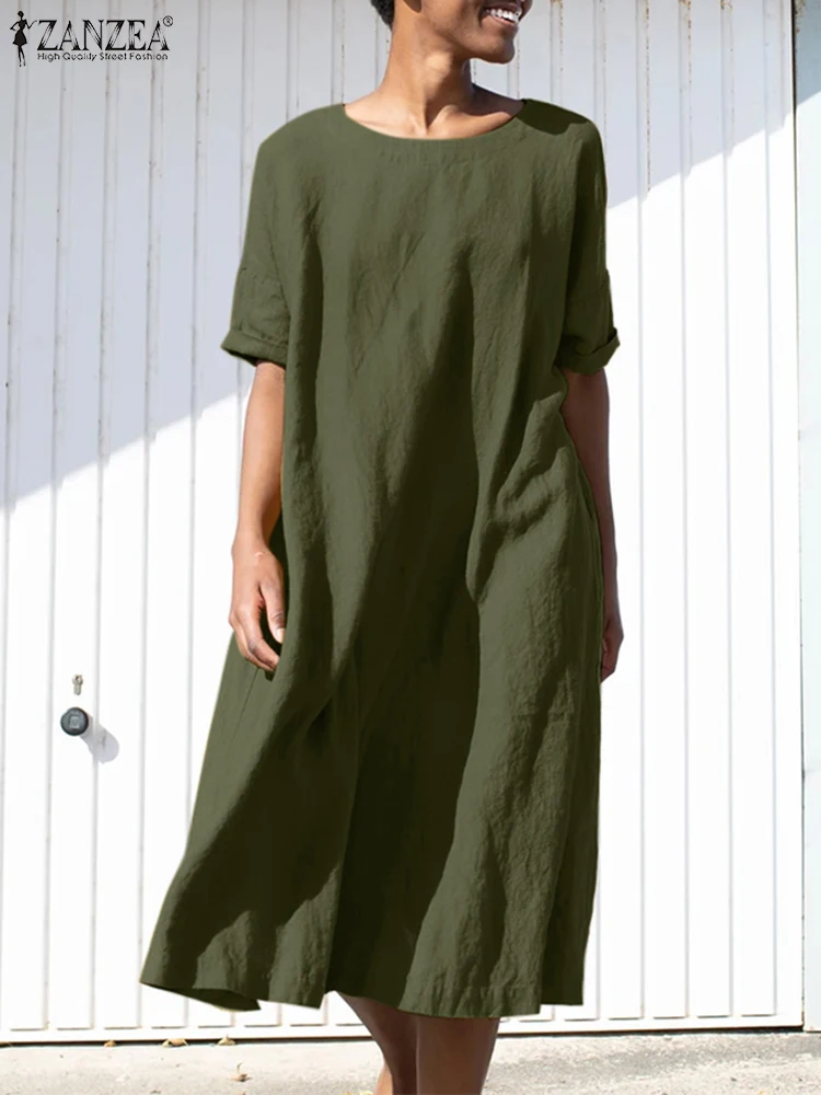 ZANZEA O-Neck Half Sleeve Solid Color Oversized Baggy Cotton Midi Sundress Summer Women's Dress Femme Fashion Casual Robe 2022
ZANZEA O-Neck Half Sleeve Solid Color Oversized Baggy Cotton Midi Sundress Summer Women's Dress Femme Fashion Casual Robe 2022