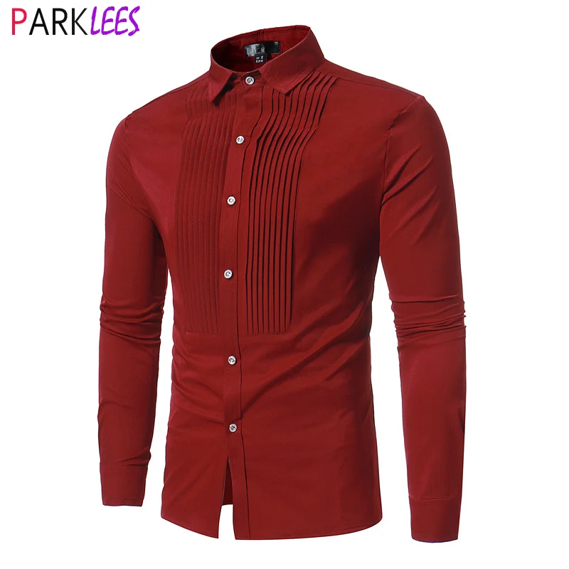 Wine Red Tuxedo Mens Dress Shirts Fashion Pleats Design Shirt for Men Slim Fit Long Sleeve Wedding Groom Dinner Chemise Homme
Wine Red Tuxedo Mens Dress Shirts Fashion Pleats Design Shirt for Men Slim Fit Long Sleeve Wedding Groom Dinner Chemise Homme