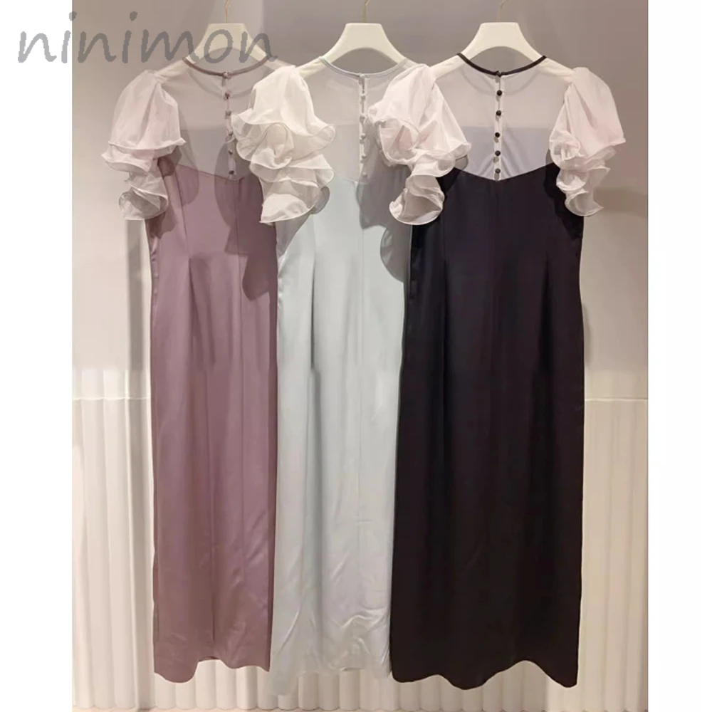NINIMON Ruffle Dress Round Neck Small Fly Sleeve Split Satin Dresses Women Patchwork Summer Vintage Long Dress Elegant Clothing
NINIMON Ruffle Dress Round Neck Small Fly Sleeve Split Satin Dresses Women Patchwork Summer Vintage Long Dress Elegant Clothing