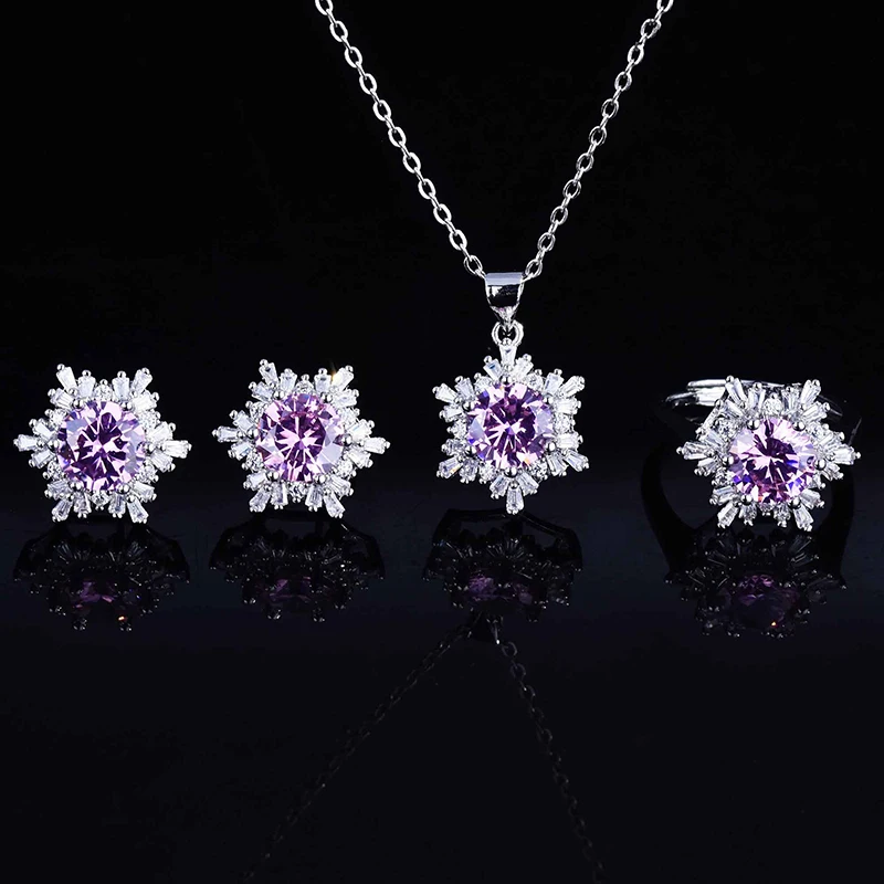 New Design Silver Full Zircon Snowflake Stud Earrings Rings Necklaces Jewelry Set For Women Bride Wedding Engagement Jewelry Set
New Design Silver Full Zircon Snowflake Stud Earrings Rings Necklaces Jewelry Set For Women Bride Wedding Engagement Jewelry Set