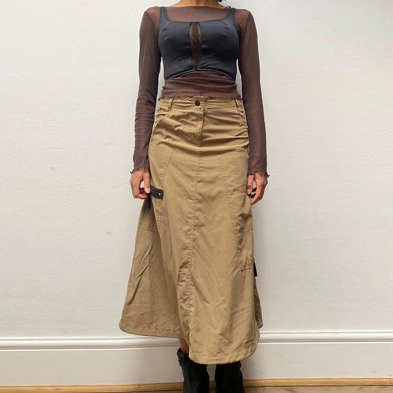 WeiYao Khaki Vintage Long Skirt Contrast Zip Up Pockets Stitch Cargo Skirts Womens Low Waist Preppy Style Streetwear Bottoms
WeiYao Khaki Vintage Long Skirt Contrast Zip Up Pockets Stitch Cargo Skirts Womens Low Waist Preppy Style Streetwear Bottoms