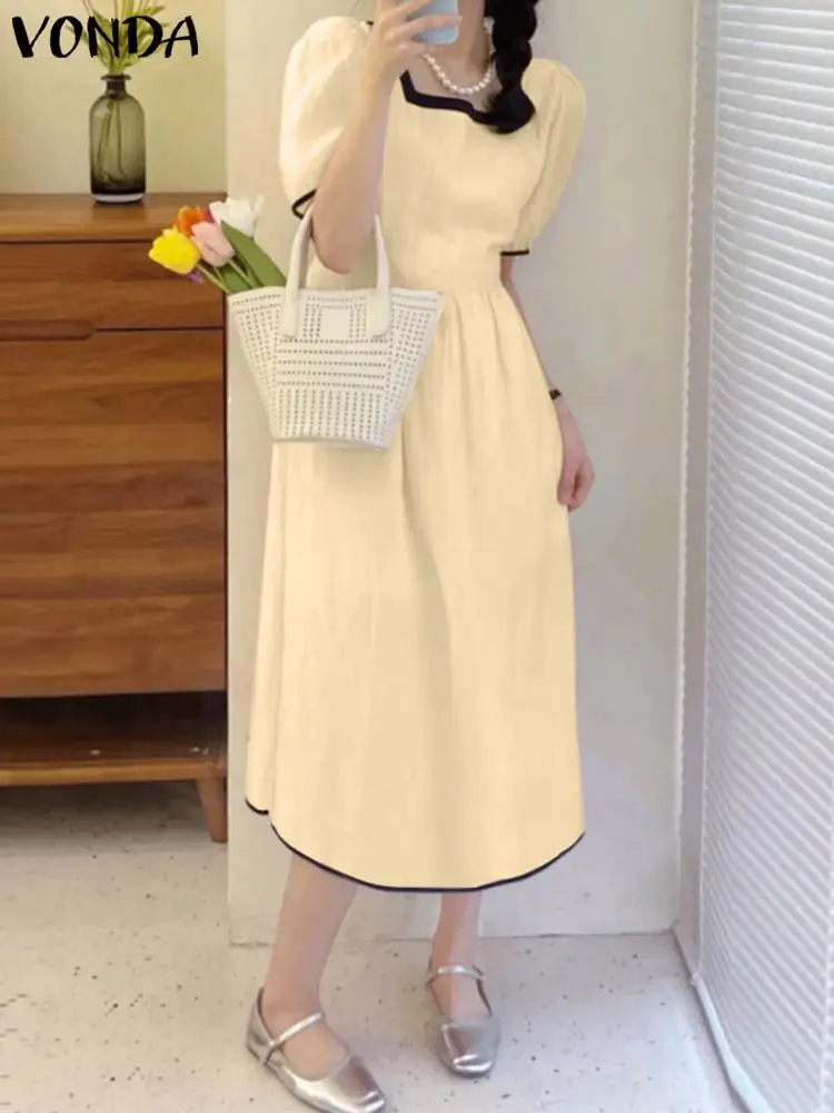 VONDA Women Shirt Dress Summer Dress 2023 Elegant Short Sleeve Patchwork Color Midi Sundress Casual Pleated Party Vestiods Robe 
VONDA Women Shirt Dress Summer Dress 2023 Elegant Short Sleeve Patchwork Color Midi Sundress Casual Pleated Party Vestiods Robe