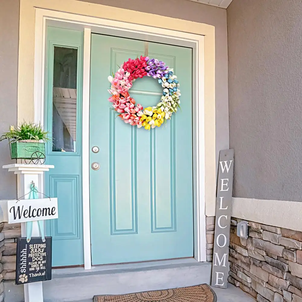 Simulated Tulip Wreath Excellent Anti-fading Easy to Care Door Hanging Rainbow Tulip Flower Wreath Home Decor for Household
Simulated Tulip Wreath Excellent Anti-fading Easy to Care Door Hanging Rainbow Tulip Flower Wreath Home Decor for Household
