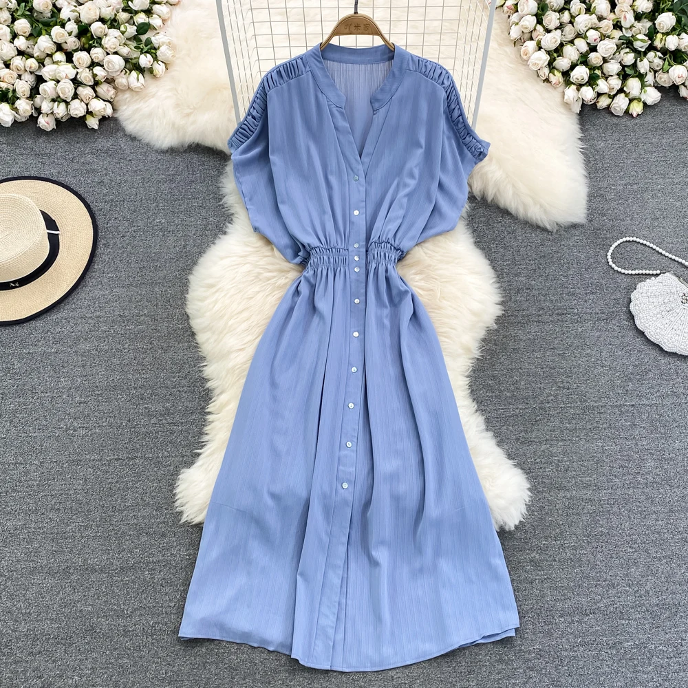 Women Club Party High Waist Casual Vestidos De Mujer Maxi Elegant Summer V Neck Button A Line Vintage Blue Clothing Robe Dress
Women Club Party High Waist Casual Vestidos De Mujer Maxi Elegant Summer V Neck Button A Line Vintage Blue Clothing Robe Dress