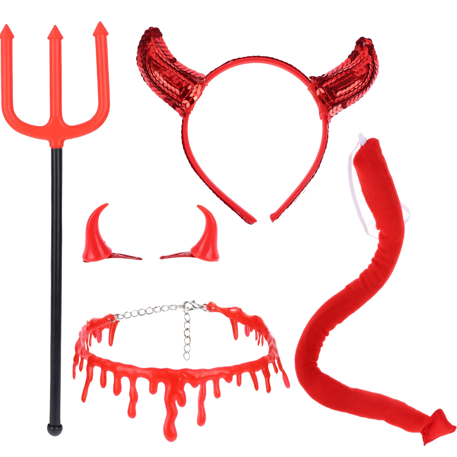 5 Pcs Halloween Devil Costume Set - Devil Tail, Pitchfork, Dripping Blood
5 Pcs Halloween Devil Costume Set - Devil Tail, Pitchfork, Dripping Blood