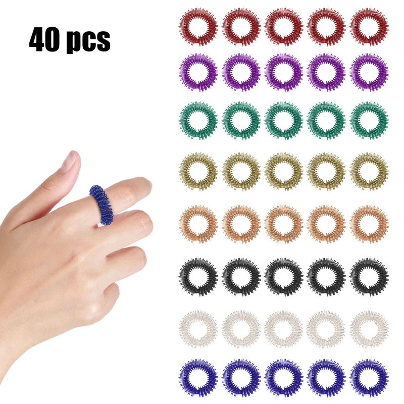 40 Pieces Finger Ring Toy Stress Relief Spiky Sensory Spring Autism Anti Toy Stress Kids Finger Acupressure Massage Ring Toy
40 Pieces Finger Ring Toy Stress Relief Spiky Sensory Spring Autism Anti Toy Stress Kids Finger Acupressure Massage Ring Toy