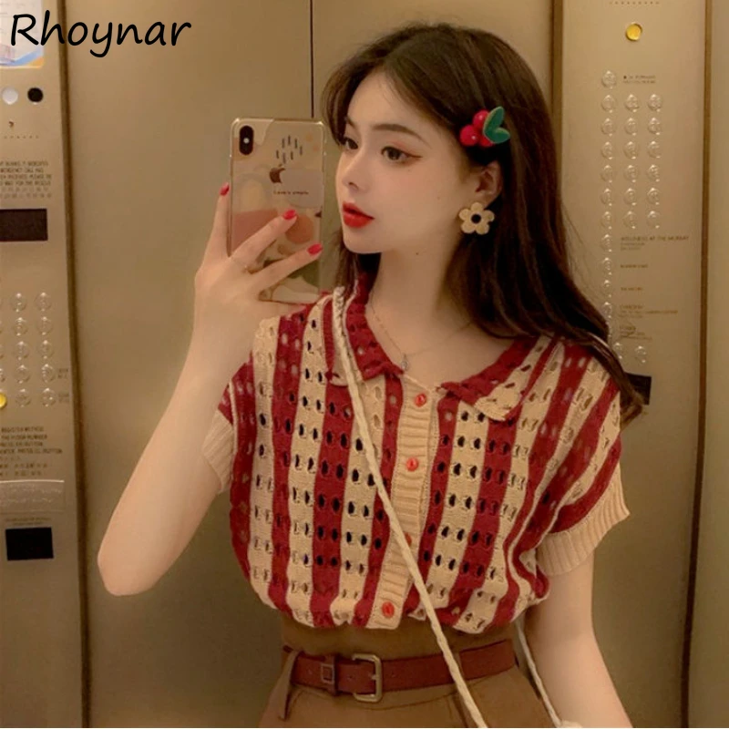 Knitting T-shirts Short Sleeve Striped Crop Tops Vintage French Style Classic Retro Sweet Elegant футболка Chic Ins Hollow Out
Knitting T-shirts Short Sleeve Striped Crop Tops Vintage French Style Classic Retro Sweet Elegant футболка Chic Ins Hollow Out