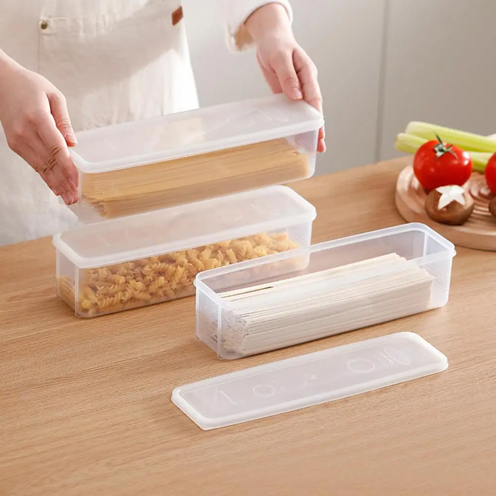 Noodle Container Transparent Sealed Moisture-proof with Cover Fresh-keeping Rectangle Spaghetti Box Storage Kitchen Accessories
Noodle Container Transparent Sealed Moisture-proof with Cover Fresh-keeping Rectangle Spaghetti Box Storage Kitchen Accessories