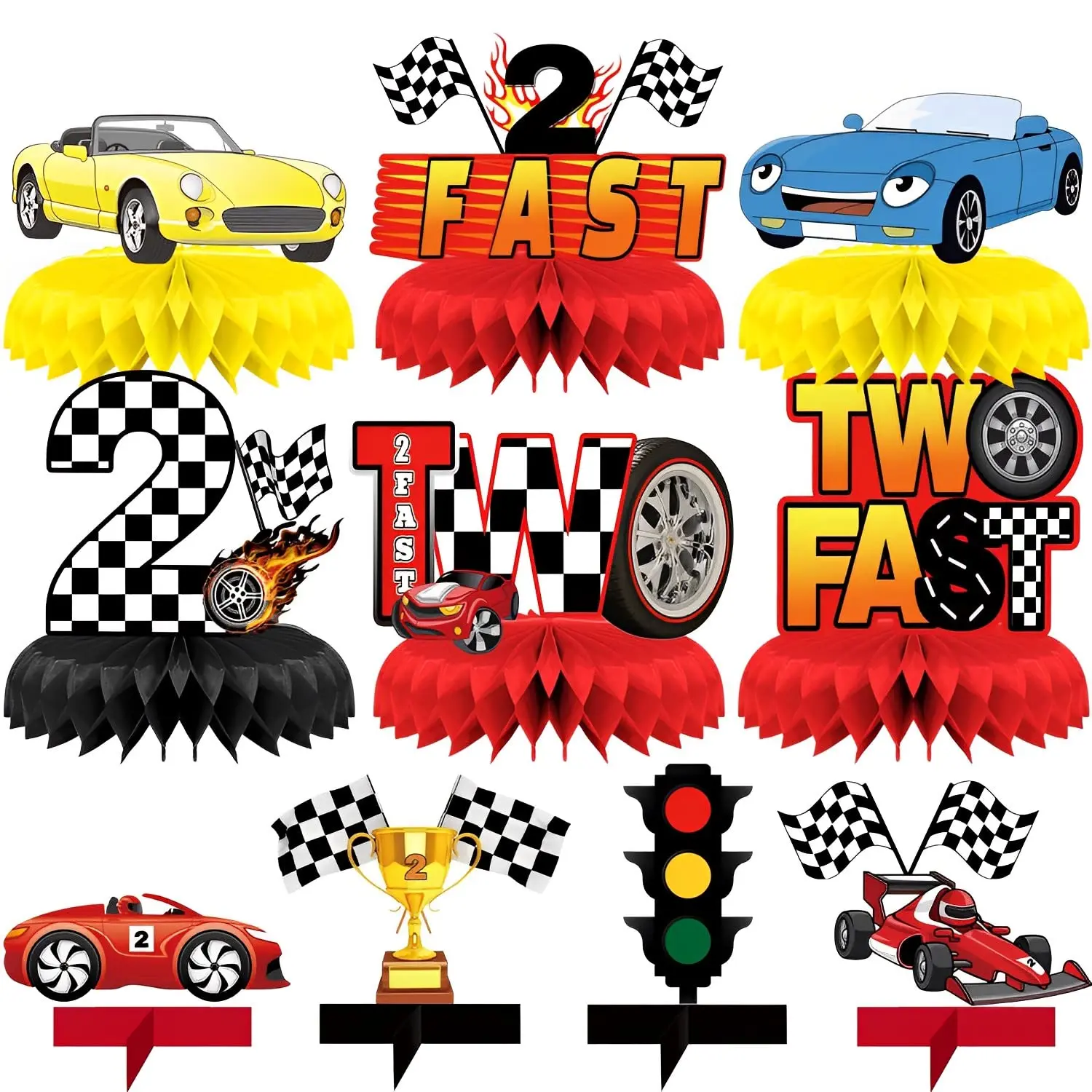10Pcs 3D Race Car Honeycomb Table Ornament Racing Themed Party Two Fast Checkered Flag Trophy Boy's Birthday Party Decorations
10Pcs 3D Race Car Honeycomb Table Ornament Racing Themed Party Two Fast Checkered Flag Trophy Boy's Birthday Party Decorations