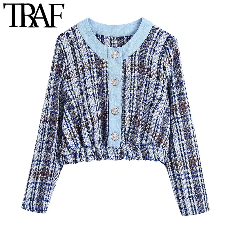 Traf moda feminina retalhos denim tweed recortado blusas vintage manga longa elástico hem camisas femininas blusas chiques
Traf moda feminina retalhos denim tweed recortado blusas vintage manga longa elástico hem camisas femininas blusas chiques