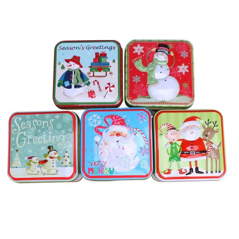 

5Pcs Christmas Candy Boxes Tinplate Candy Boxes Candy Iron Boxes Cookie Boxes Santa Claus Snowman Decorative Candy Jar Gift Box