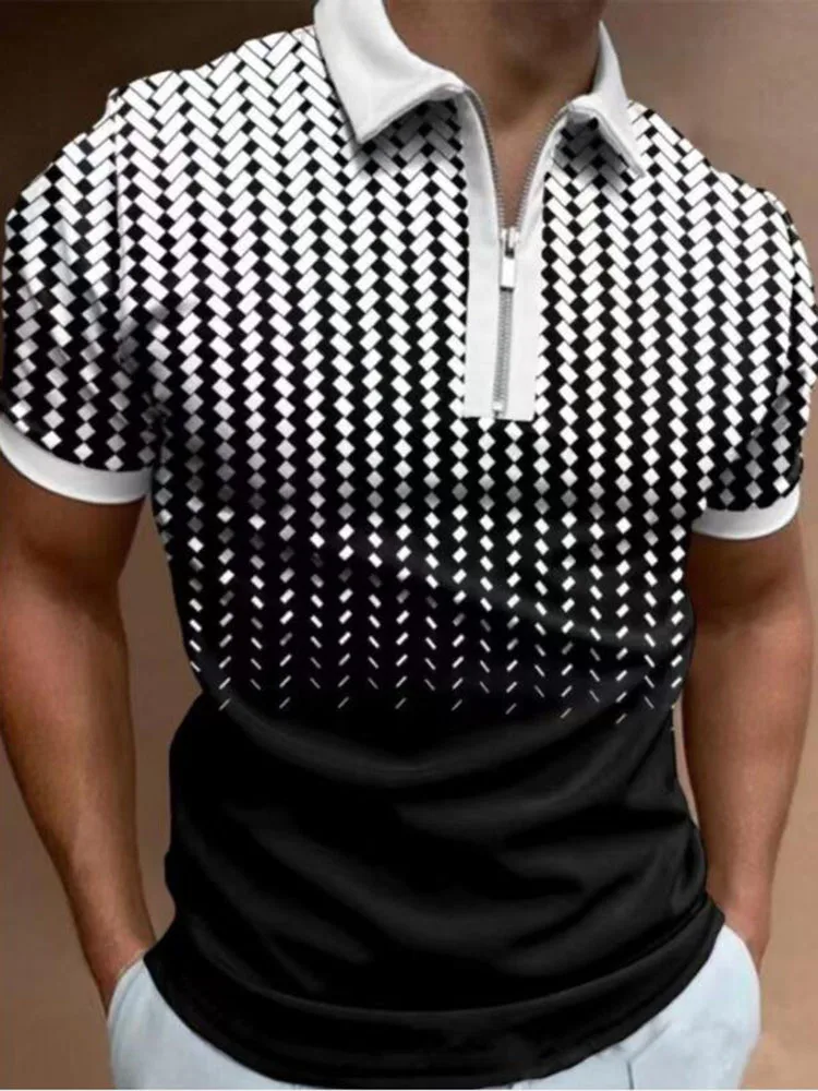 Men's Summer New Luxury High Quality Plaid 3D Gradient Print Fashion Lapel Zipper Polo Shirt Casual Short Sleeve Trend T Shirt
Men's Summer New Luxury High Quality Plaid 3D Gradient Print Fashion Lapel Zipper Polo Shirt Casual Short Sleeve Trend T Shirt
