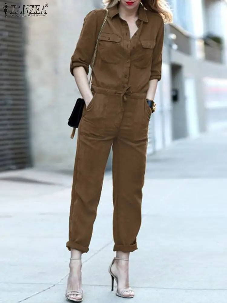 ZANZEA Vintage Lace Up Playsuits 2022 Stylish Solid OL Jumpsuits Women Casual Long Sleeve Lapel Neck Romper Office Work Overalls
ZANZEA Vintage Lace Up Playsuits 2022 Stylish Solid OL Jumpsuits Women Casual Long Sleeve Lapel Neck Romper Office Work Overalls