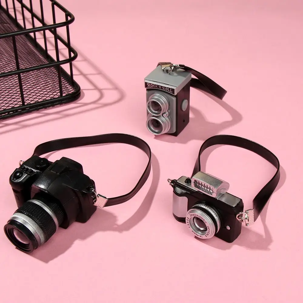 

1 шт. миниатюрные игрушки для камеры с черным поясом затвор и вспышка мини SLR цифровая камера модель детские игрушки подарок аксессуары для кукольного домика