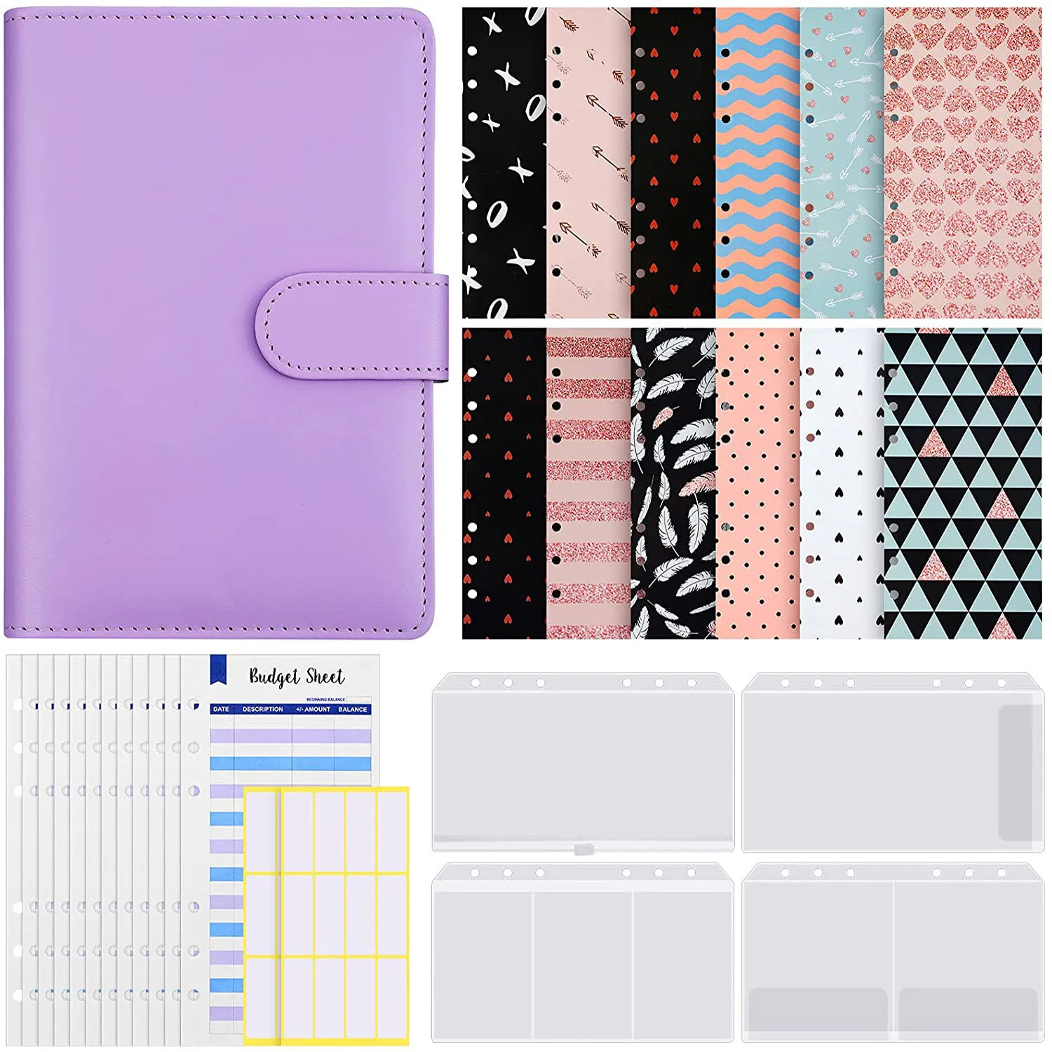 31 Pieces A6 PU Leather Binder Notebook Cash Envelopes System Budget Planner Organizer, Expense Budget Sheets and Labels Sticker 
31 Pieces A6 PU Leather Binder Notebook Cash Envelopes System Budget Planner Organizer, Expense Budget Sheets and Labels Sticker