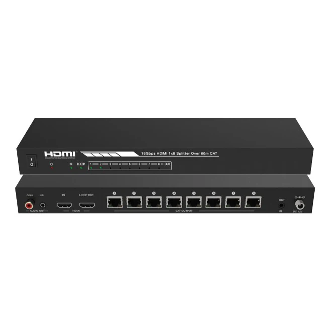 18Gbps HDMI Extender Splitter 1x8 4K@60Hz Over Cat 5E/6/7 Ethernet Cable upto 50m
18Gbps HDMI Extender Splitter 1x8 4K@60Hz Over Cat 5E/6/7 Ethernet Cable upto 50m