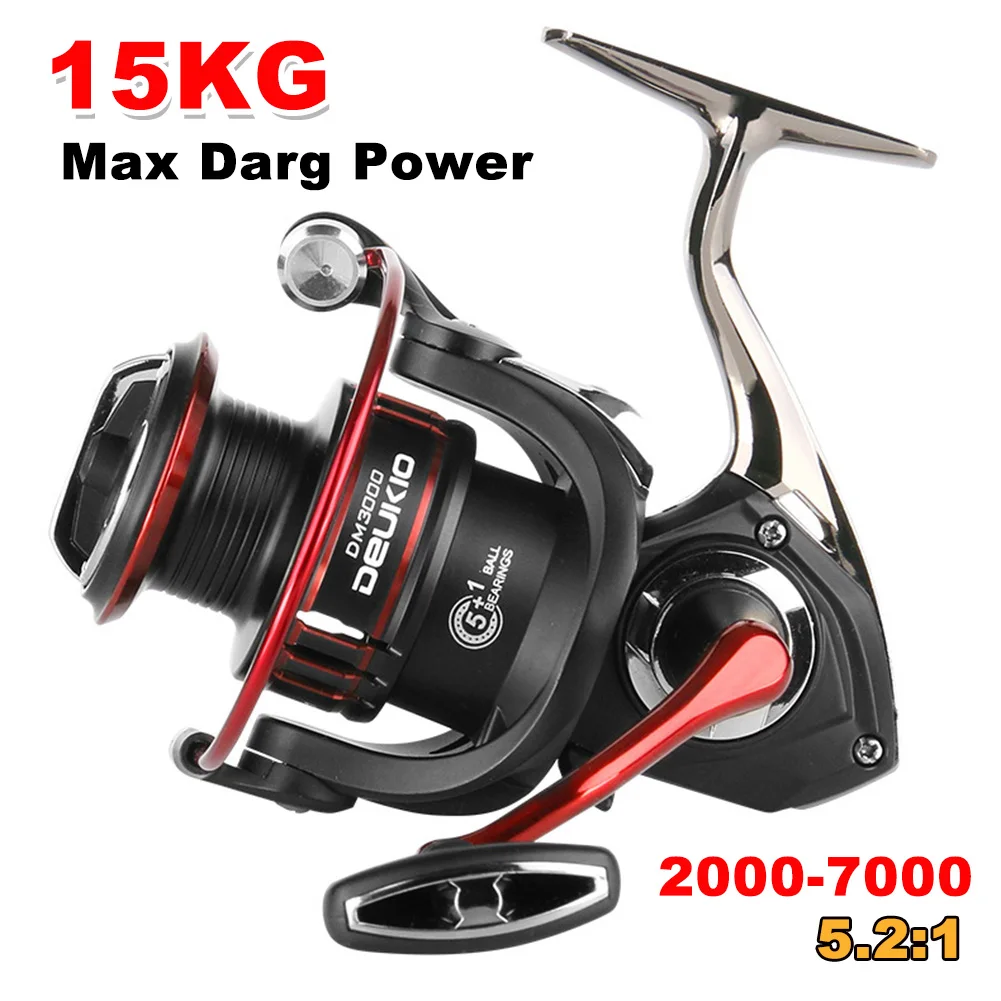Spinning Reel 2000-7000 Series Fishing Reel 15KG Max Drag 5+1BB Metal Spool Freshwater Saltwater Tackle Carp Fishing Accessories
Spinning Reel 2000-7000 Series Fishing Reel 15KG Max Drag 5+1BB Metal Spool Freshwater Saltwater Tackle Carp Fishing Accessories