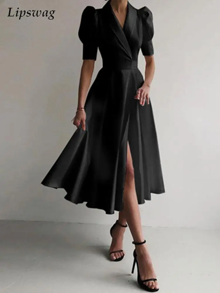 Elegant Solid Lapel Puff Sleeve Party Dresses Women Tunic High Waist Pleated Dress Summer Ladies Slit Maxi Dress Long Vestidos
Elegant Solid Lapel Puff Sleeve Party Dresses Women Tunic High Waist Pleated Dress Summer Ladies Slit Maxi Dress Long Vestidos