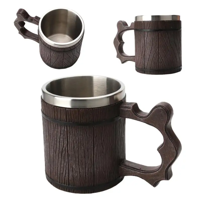 450ml Stainless Steel Mug Simulated Wooden Barrel Creative Resin Viking Beer Mugs Barrel Cup With Handle High Capacity For Bar
450ml Stainless Steel Mug Simulated Wooden Barrel Creative Resin Viking Beer Mugs Barrel Cup With Handle High Capacity For Bar