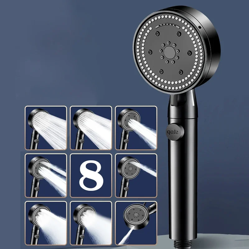 8 Modes Handle Shower Head Turbocharger Spa Water Saver Black Faucet Replete For Bath Holder Hose Bathroom Accessories Sets
8 Modes Handle Shower Head Turbocharger Spa Water Saver Black Faucet Replete For Bath Holder Hose Bathroom Accessories Sets