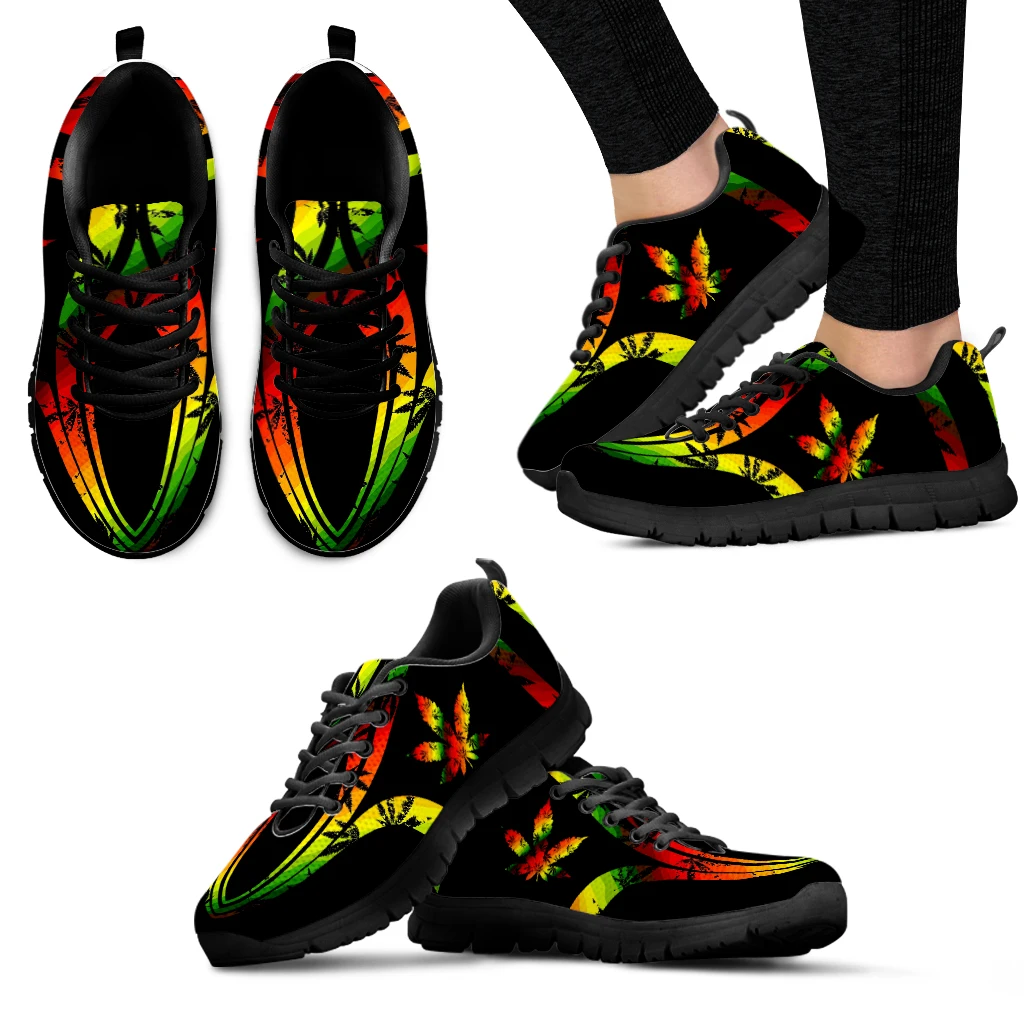 

INSTANTARTS Fashion Gradient 3D Weed Leaves Print Flat Shoes for Women Lightweight Lace-up Walking Sneakers Breathable Footwear