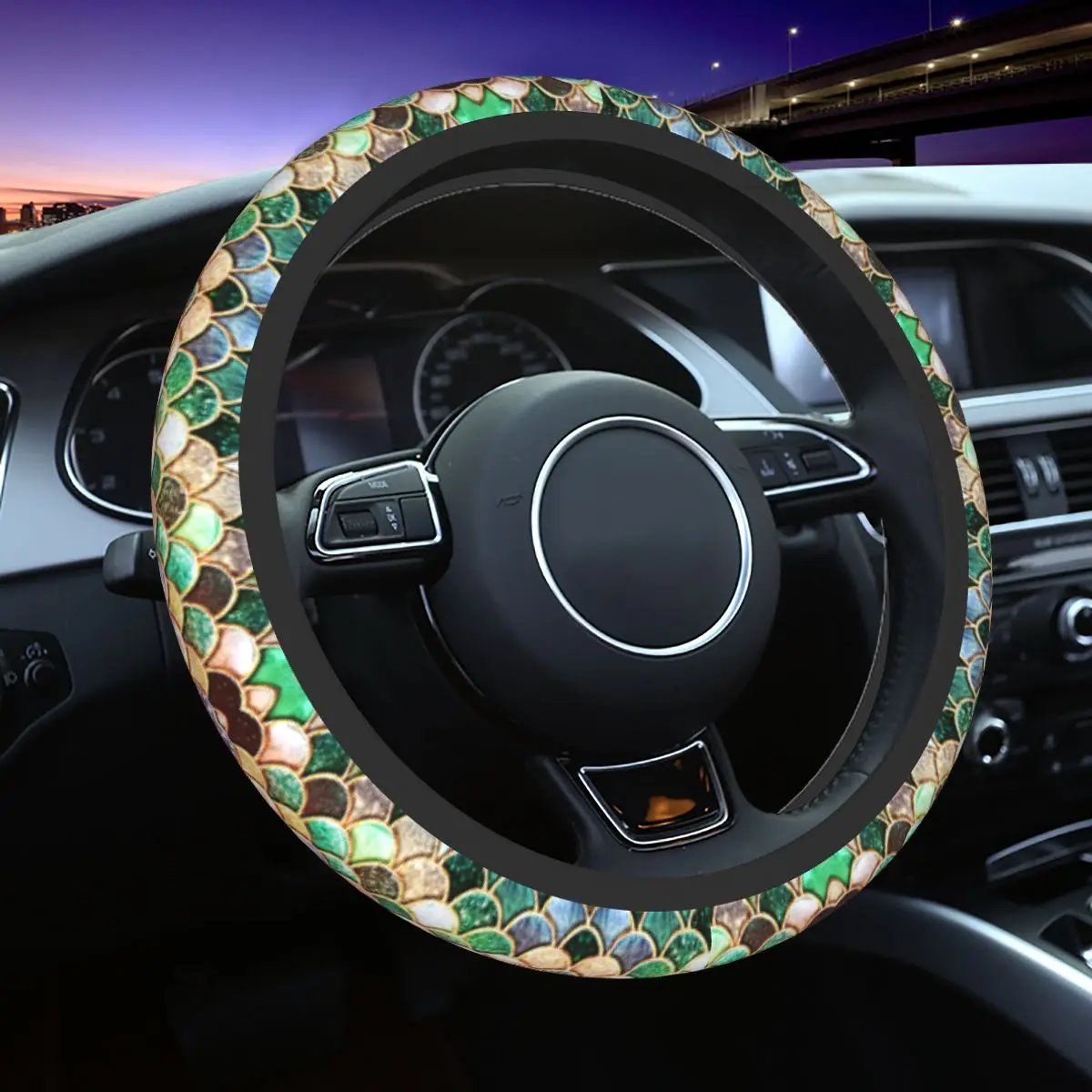 38cm Mermaid Silver Blue Scales Steering Wheel Cover Fishscales Auto Car Steering Wheel Protector Car Accessories 14.5-15 Inch
38cm Mermaid Silver Blue Scales Steering Wheel Cover Fishscales Auto Car Steering Wheel Protector Car Accessories 14.5-15 Inch