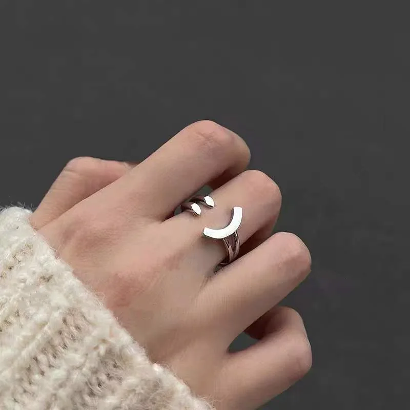 Women Ring Smiling Cute Smiley Wholesale Fashion Happy Faces Simple Silver Color Open Rings Jewelry Best Gift | Украшения и