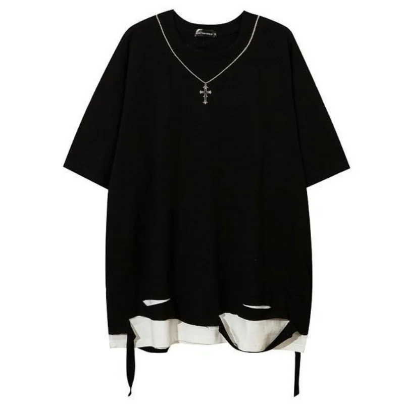 O Neck Short Sleeve Loose Casual Unisex Tees Y2k Clothes Korean Chic High Street Tops Hole Patchwork Fake Two Piece T-shirts
O Neck Short Sleeve Loose Casual Unisex Tees Y2k Clothes Korean Chic High Street Tops Hole Patchwork Fake Two Piece T-shirts