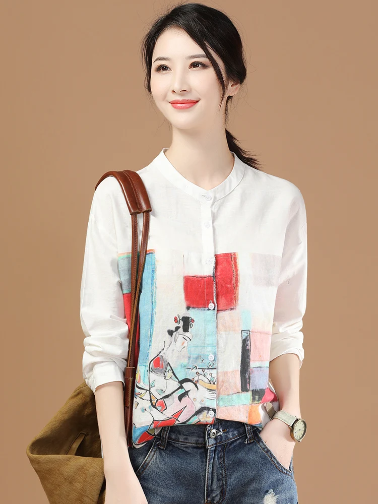 HCXR Women Blouses 2023 Autumn Stand Collar Long Sleeve Single Breasted Shirt Korean Fashion Art Printing Elegant Commuter Top
HCXR Women Blouses 2023 Autumn Stand Collar Long Sleeve Single Breasted Shirt Korean Fashion Art Printing Elegant Commuter Top