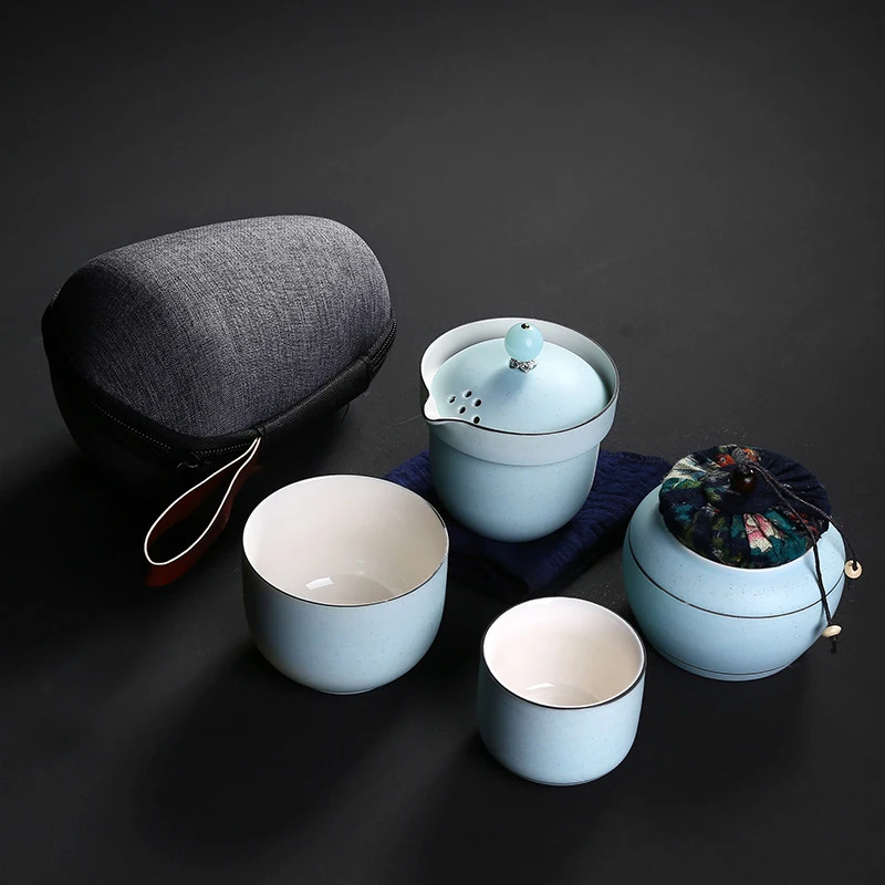

Керамический чайник gaiwan, чайники, одна кастрюля и две чашки, портативная модель с дорожной сумкой