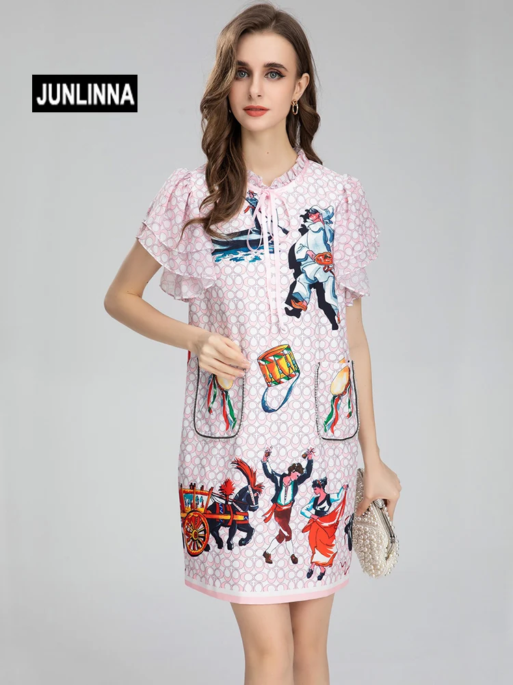 JUNLINNA Pink Colour Princess Dress Summer Fashion Crew Neck Ruffles Sleeve Beading Elegant Printed Bow and Porket Mini Vestidos
JUNLINNA Pink Colour Princess Dress Summer Fashion Crew Neck Ruffles Sleeve Beading Elegant Printed Bow and Porket Mini Vestidos