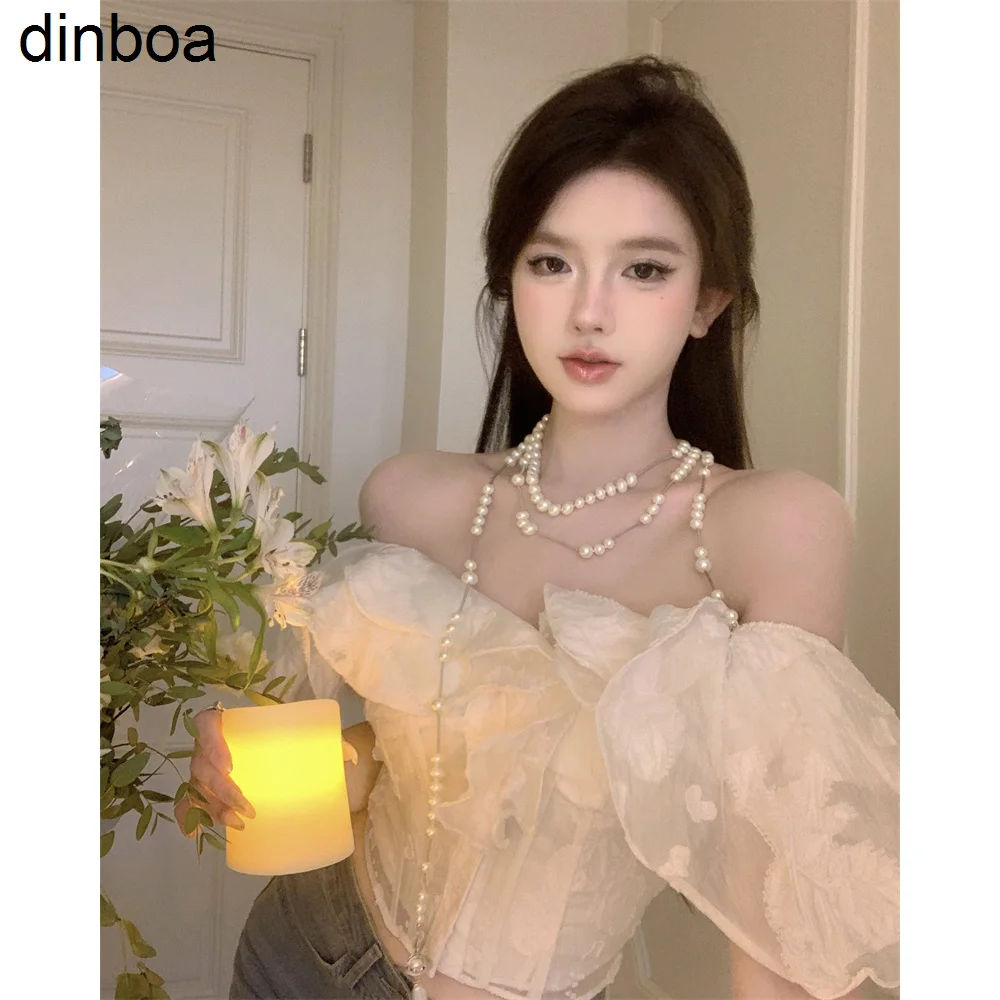 

Dinboa Fishbone Peplum Blouse Long Sleeve Sexy Slim Elegant French Style Casual Crop Top Popular Pure Blush New