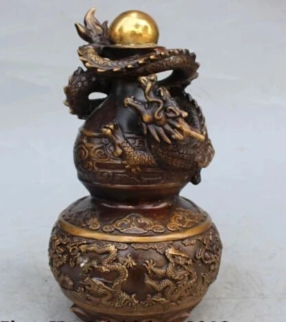 RHS0183 13" Marked Chinese Bronze Gilt FengShui Dragon calabash Cucurbit Gourd Statue
RHS0183 13" Marked Chinese Bronze Gilt FengShui Dragon calabash Cucurbit Gourd Statue
