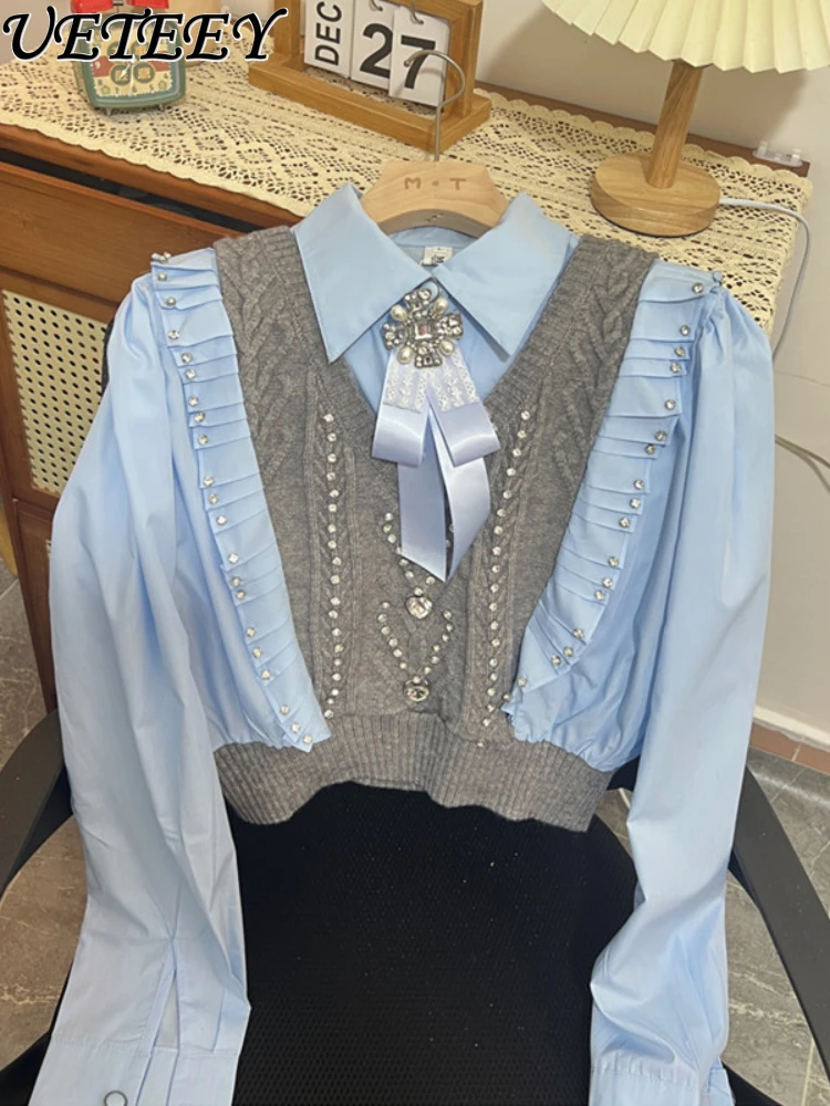 2023 New Spring and Autumn French Heavy Industry Design Sense Niche Short Top Retro Blue Knitted Stitching Shirt for Women
2023 New Spring and Autumn French Heavy Industry Design Sense Niche Short Top Retro Blue Knitted Stitching Shirt for Women
