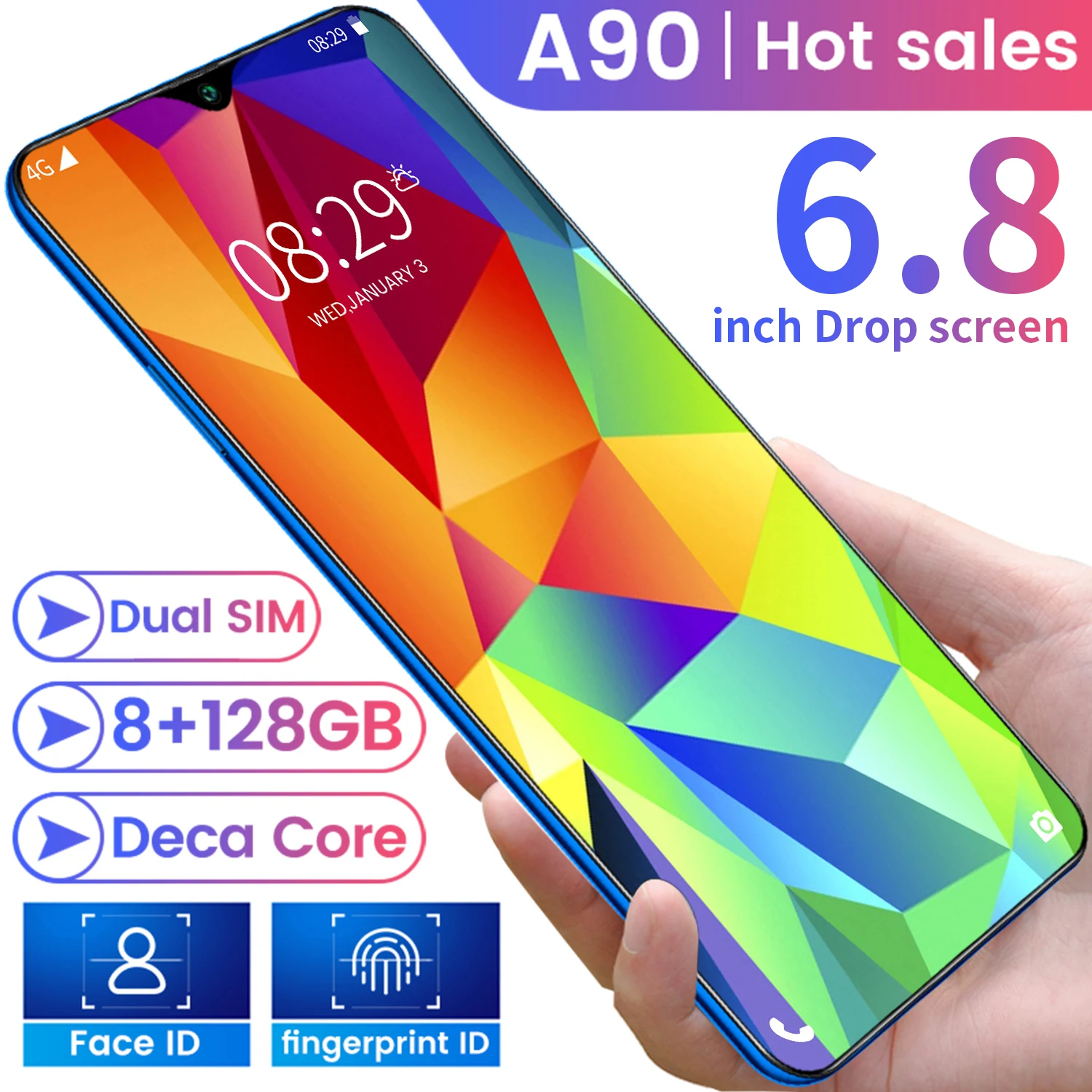 Global Version A90 Smartphones 5G Phone 8+256GB Cellphones 10Core Mobile Phones Andriod10 4500mAh Gaming Phone Face ID 6.8 Inch
Global Version A90 Smartphones 5G Phone 8+256GB Cellphones 10Core Mobile Phones Andriod10 4500mAh Gaming Phone Face ID 6.8 Inch