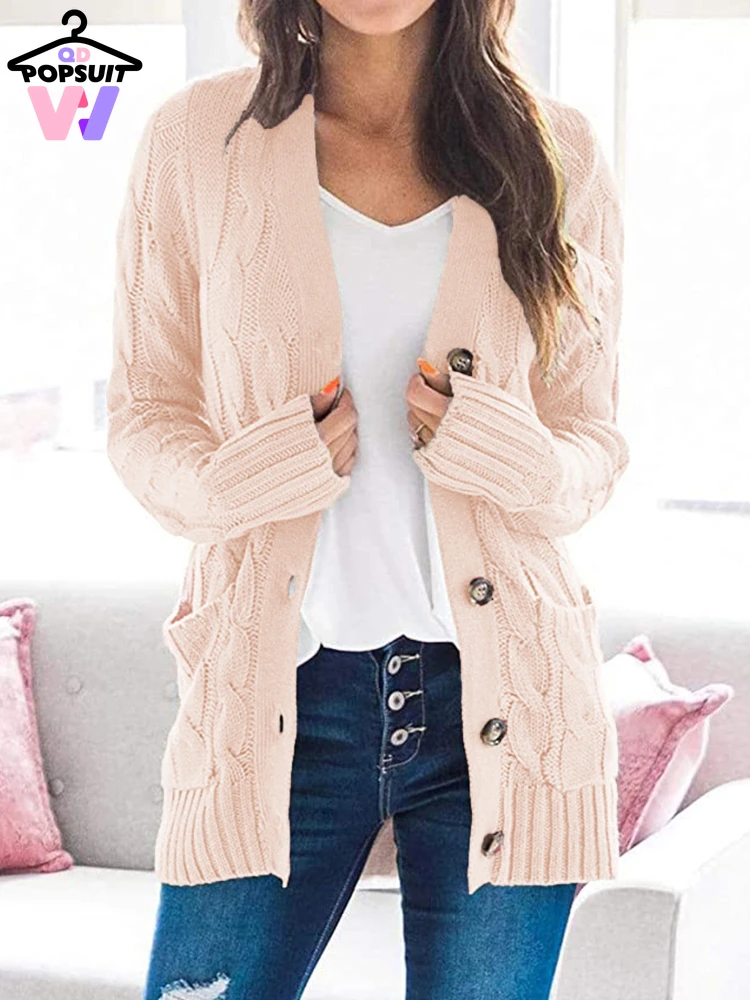 Women's Sweater New In Autumn Winter Fashion Slim Knitwear Hemp Rope Pattern Cardigan Button Long Sleeve Big Pocket Warm Sweater
Women's Sweater New In Autumn Winter Fashion Slim Knitwear Hemp Rope Pattern Cardigan Button Long Sleeve Big Pocket Warm Sweater