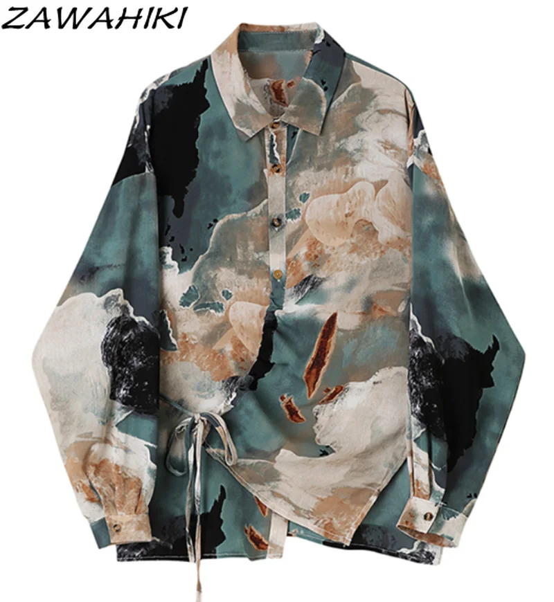 Vintage Long Sleeve Shirt Women Spring Autumn Chic Design Graphic Print Loose Irregular Lace-up Breasted Turn-down Casual Top
Vintage Long Sleeve Shirt Women Spring Autumn Chic Design Graphic Print Loose Irregular Lace-up Breasted Turn-down Casual Top
